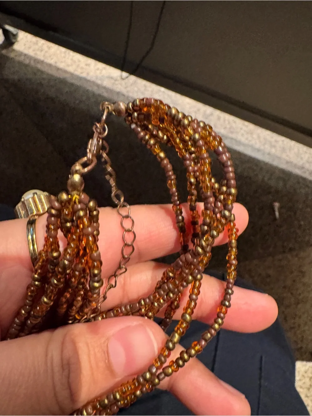 Vintage Brown and Amber tone Beaded and shell Women's Necklace - Picture 8 of 12